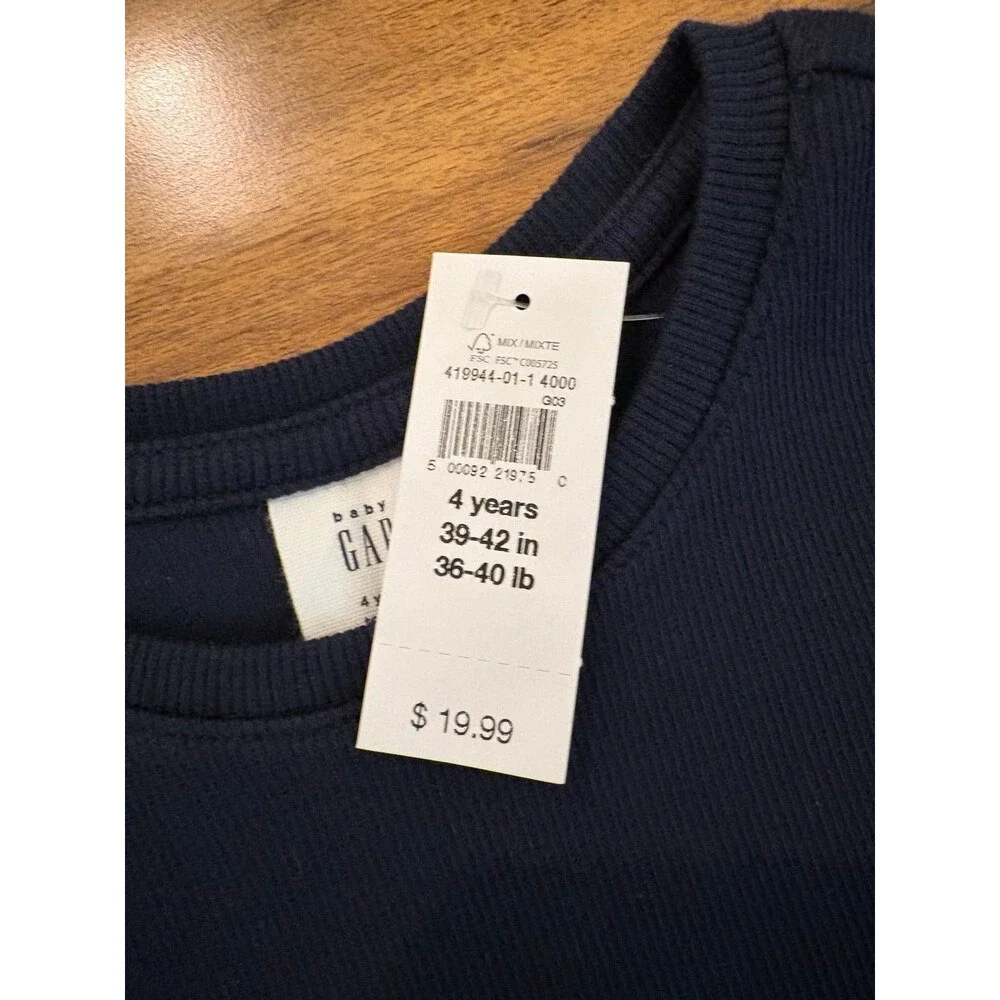 NWT/NWOT Baby Gap Ribbed Long Sleeve Shirts, Navy and Cream, Size 4T